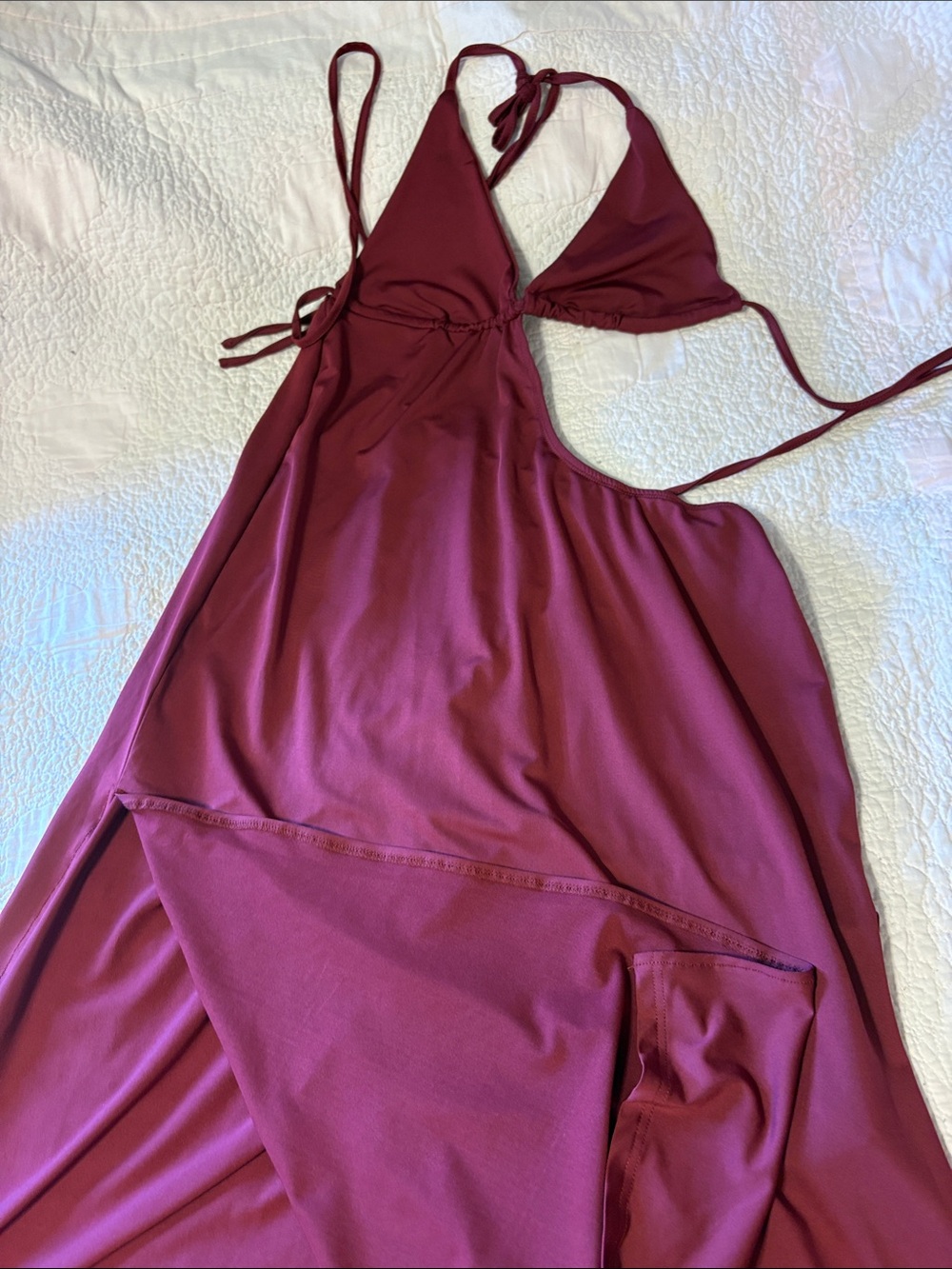 Women's Burgundy Halter Slip Dress